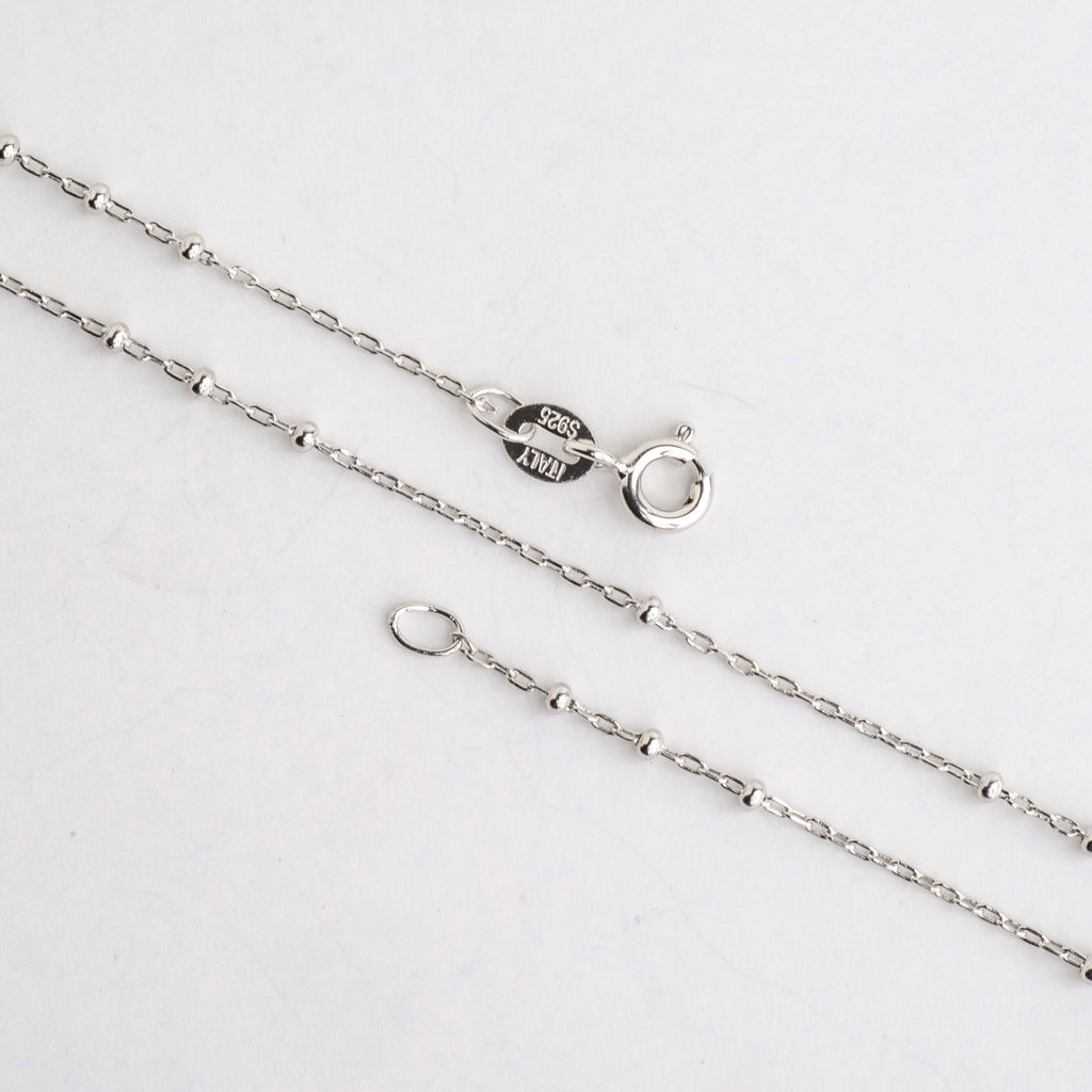 1mm Satellite Chain with 1.75mm Beads - .925 Sterling Silver Necklace - Rhodium Plated - Finished with Spring Ring Clasp - Available in 16, 18, and 20 Inches - N9ST