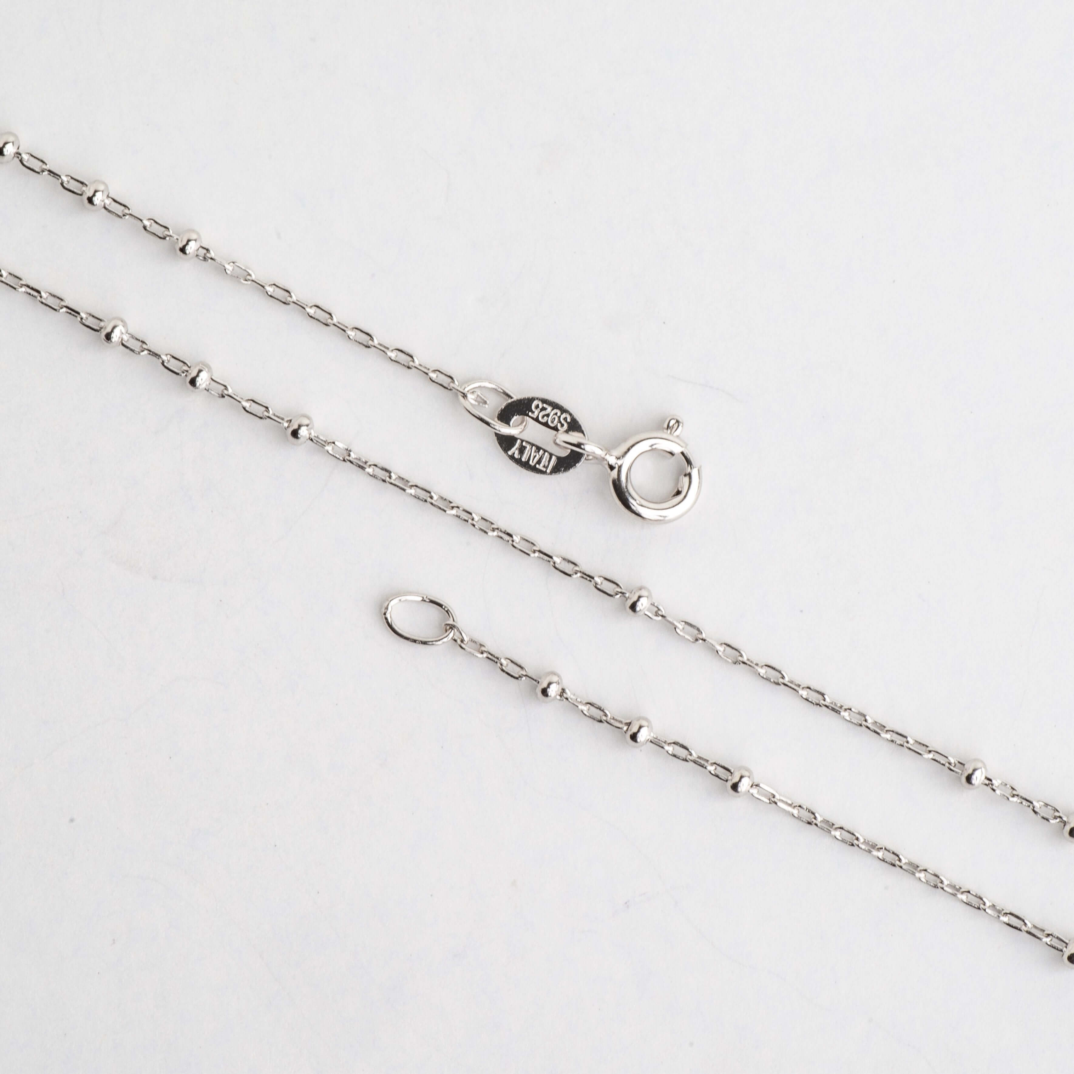 1mm Satellite Chain with 1.75mm Beads - .925 Sterling Silver Necklace - Rhodium Plated - Finished with Spring Ring Clasp - Available in 16, 18, and 20 Inches - N9ST