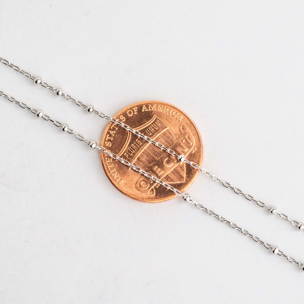 1mm Satellite Chain with 1.75mm Beads - .925 Sterling Silver Necklace - Rhodium Plated - Finished with Spring Ring Clasp - Available in 16, 18, and 20 Inches - N9ST