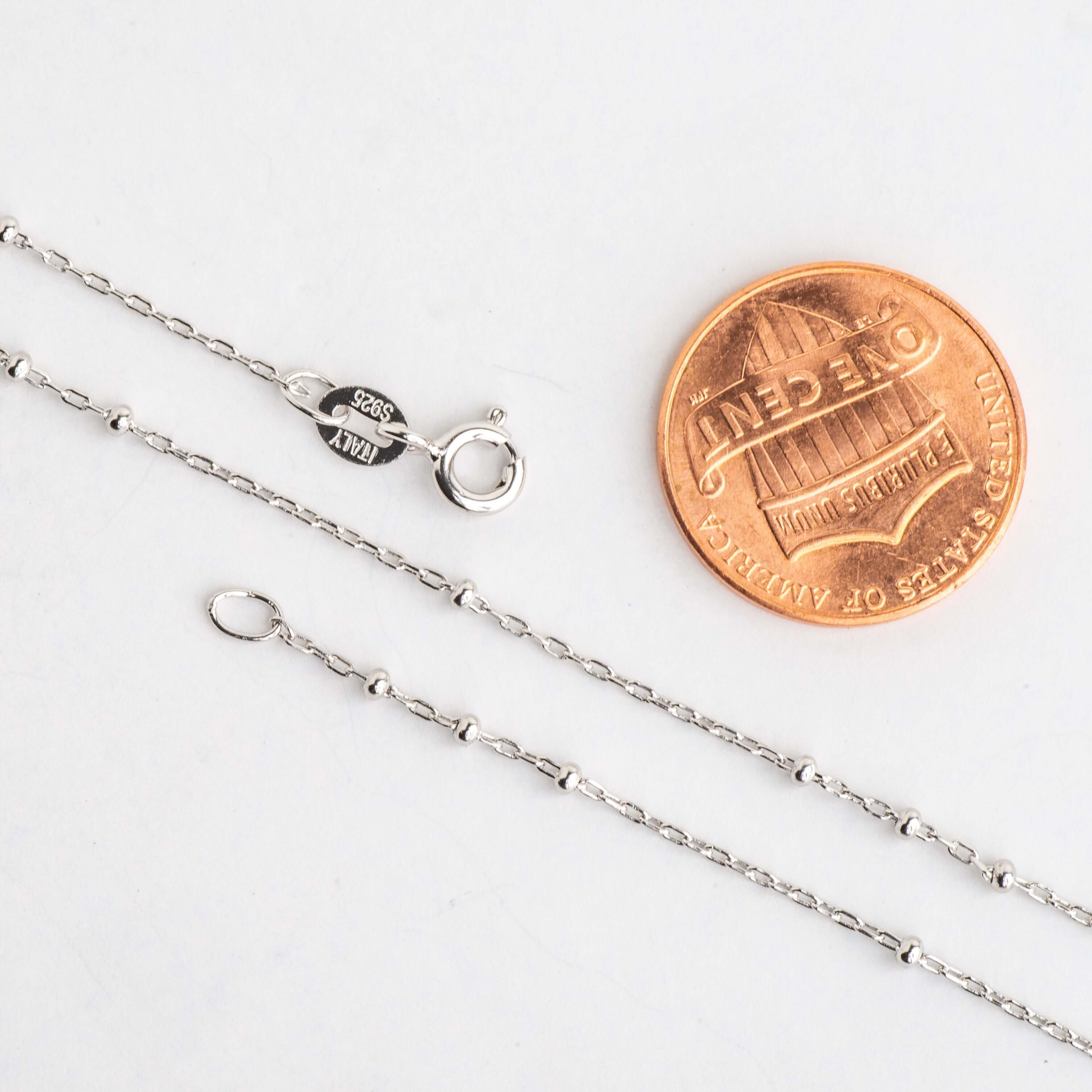 1mm Satellite Chain with 1.75mm Beads - .925 Sterling Silver Necklace - Rhodium Plated - Finished with Spring Ring Clasp - Available in 16, 18, and 20 Inches - N9ST
