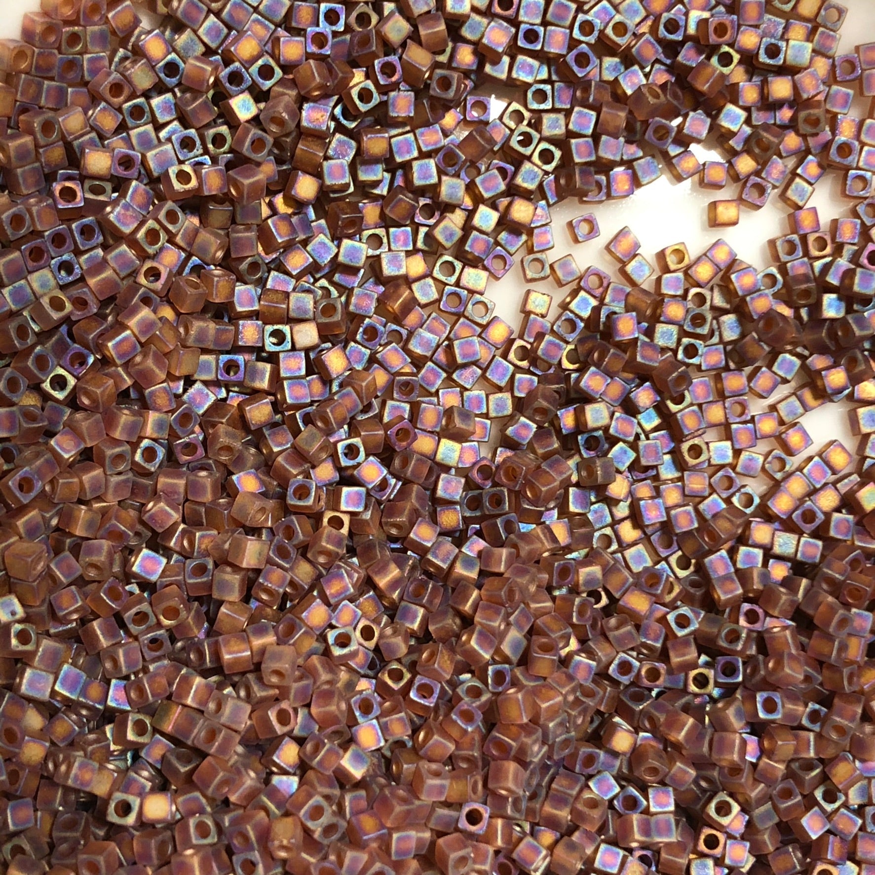 Miyuki SB18-134FR  Matte Transparent Dark Topaz AB 1.8 mm Square / Cube Beads - 5 or 10 gm