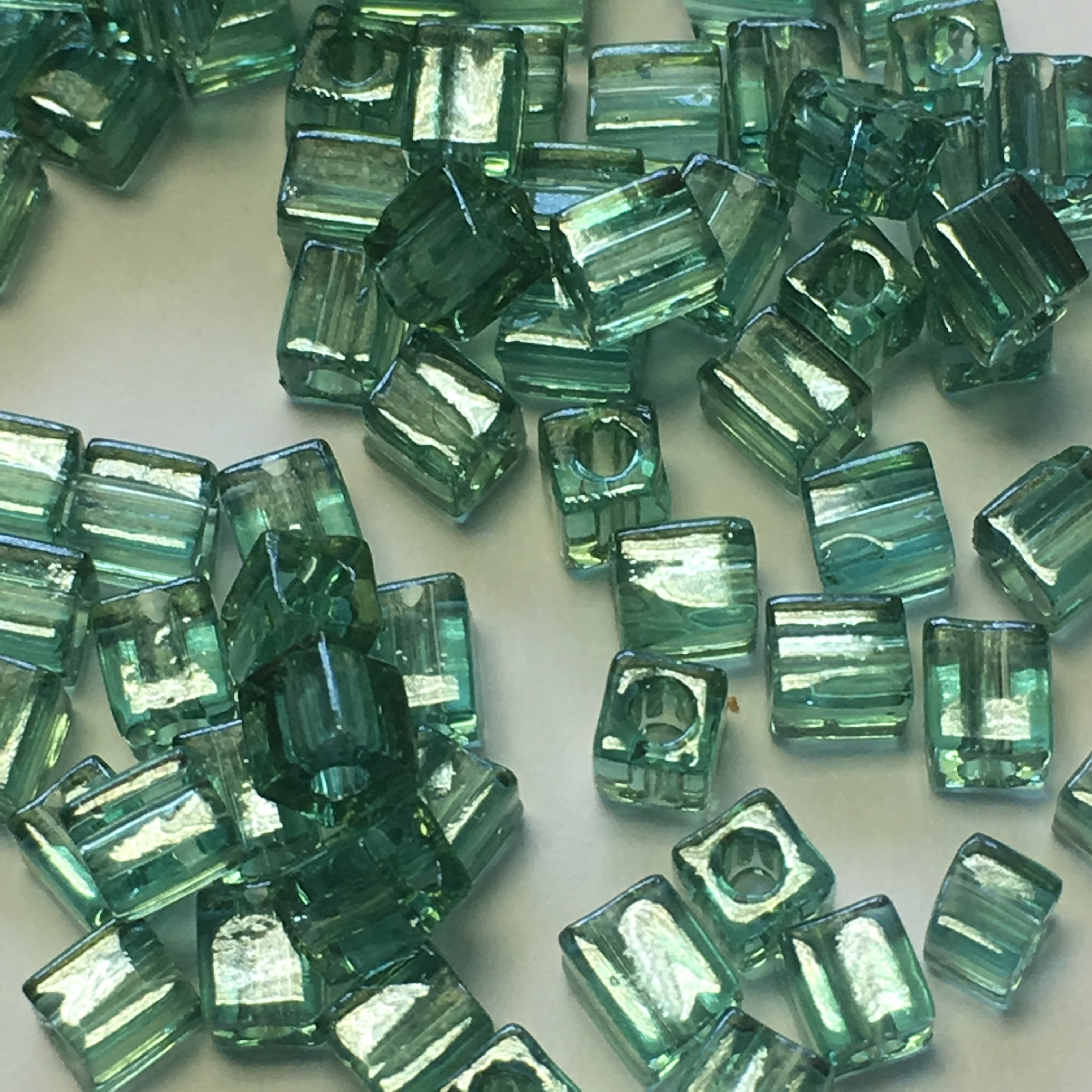 Miyuki 4 mm Square / Cube SB4-2445 Transparent Seafoam Luster Beads - 5 or 10 gm