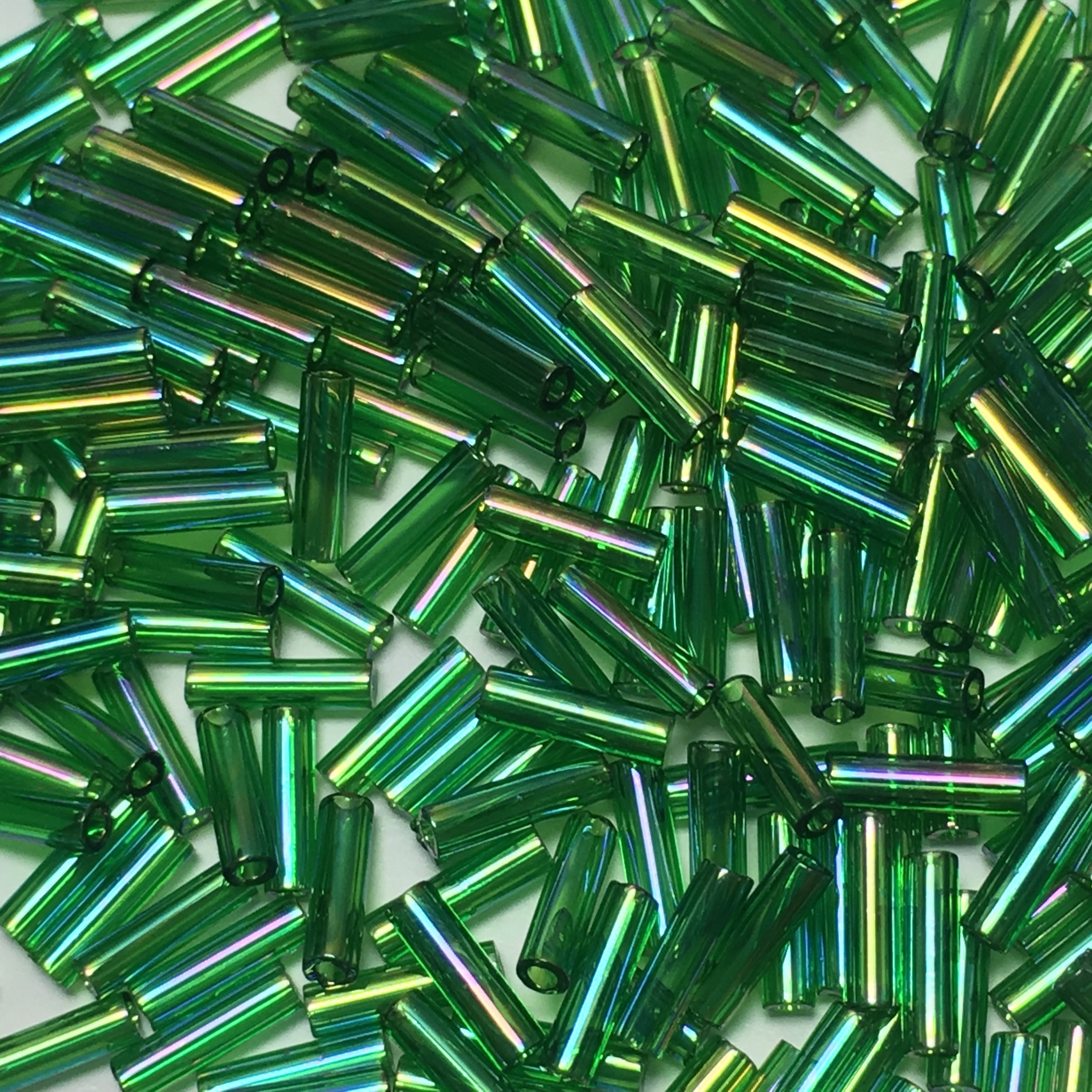 Miyuki BGL2-179  #2 Transparent Green AB Bugle Beads, 6 mm - 5 or 10 gm