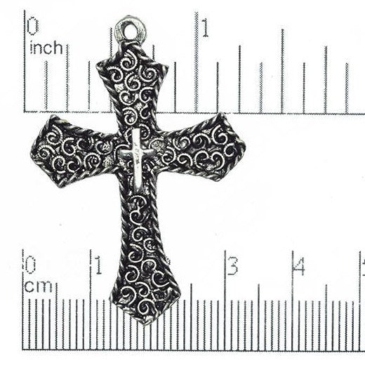 32mm x 47mm Gold or Pewter Filigree Cross Pendant - CBS2565