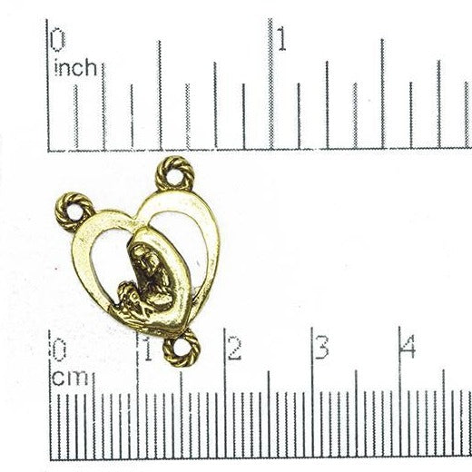 25mm x 16mm Mary and Jesus Heart Charm Connector - Made of Pewter - Sold Individually - CBS3497