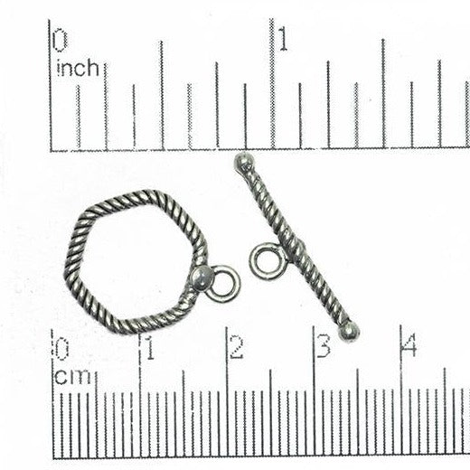 16mm Rope Texture Hexagon Toggle - Made of Pewter - Sold in a Set - CBS9433