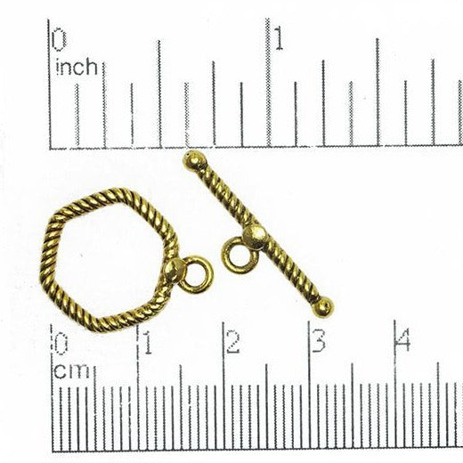 16mm Rope Texture Hexagon Toggle - Made of Pewter - Sold in a Set - CBS9433