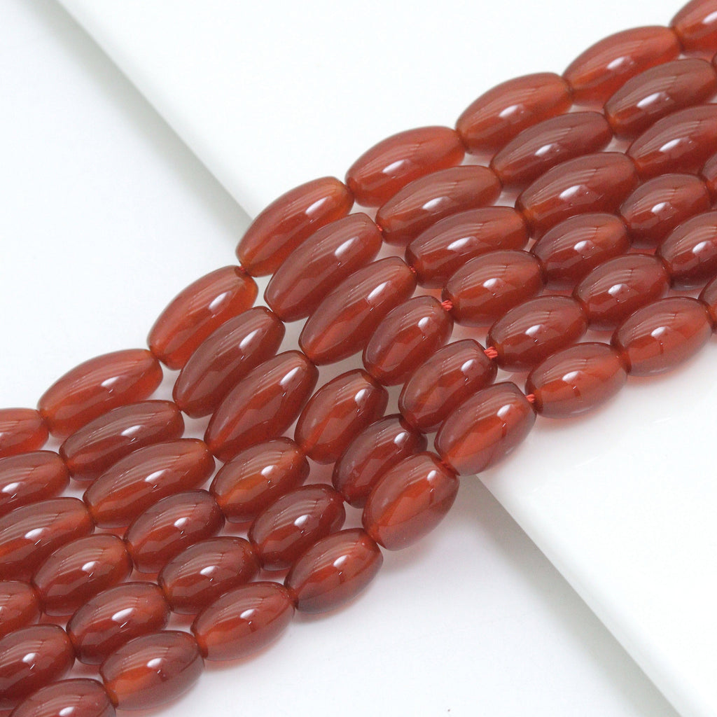 Carnelian Smooth Rice Beads, 8 × 12mm or 8 × 16mm, 15–16-Inch Strand