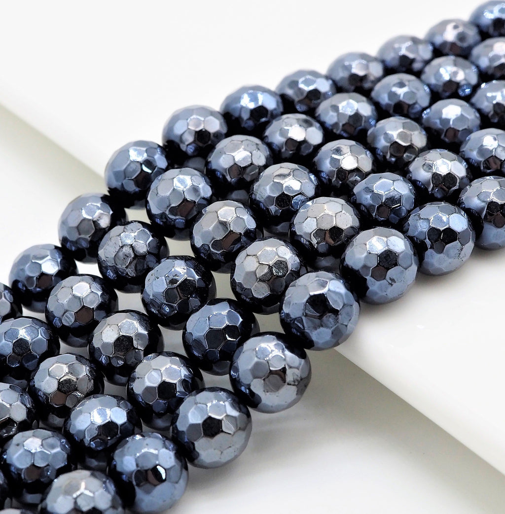 Mystic-Plated Black Onyx Faceted Round Beads, 6–14mm, 15–16-Inch Strand
