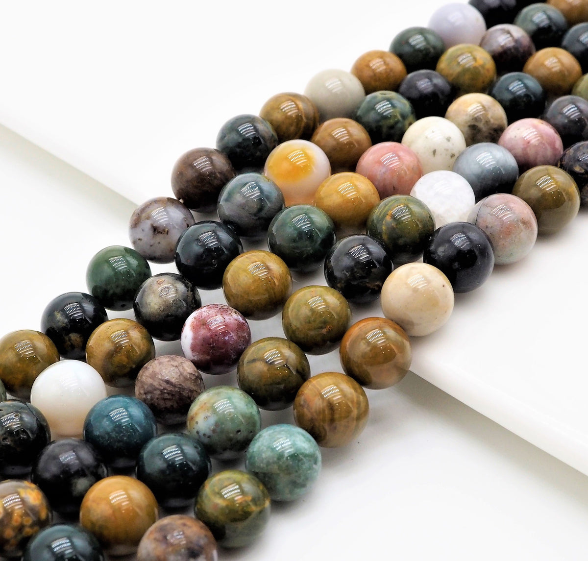 Natural Light Ocean Jasper Smooth Round Beads, 15–16-Inch Strand