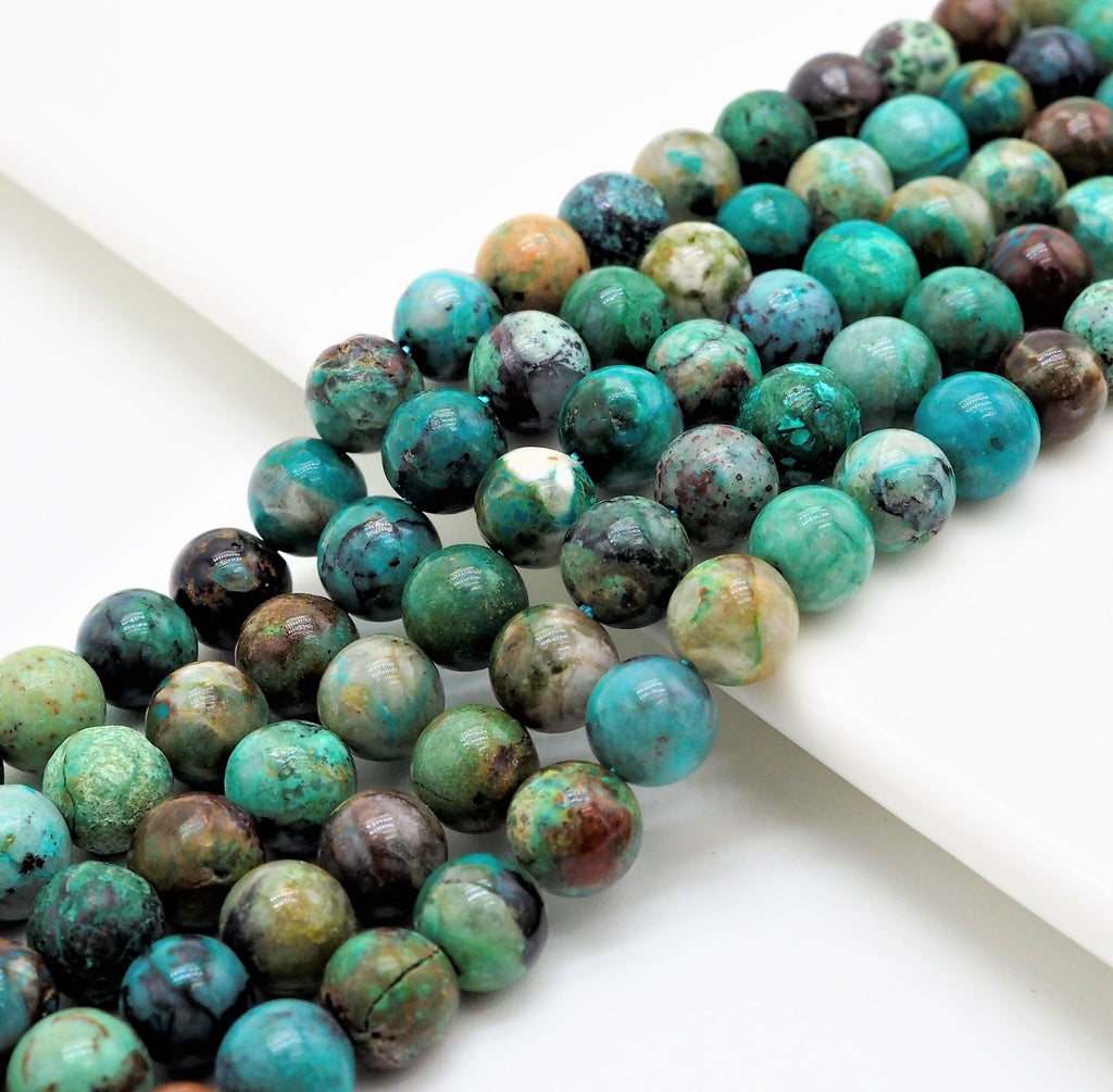 Chrysocolla Smooth Round Bead Strand, 6mm–10mm, 15–16 Inches