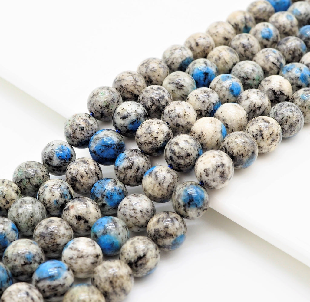 Gray Blue K2 Jasper Smooth Round Beads, 15–16-Inch Strand