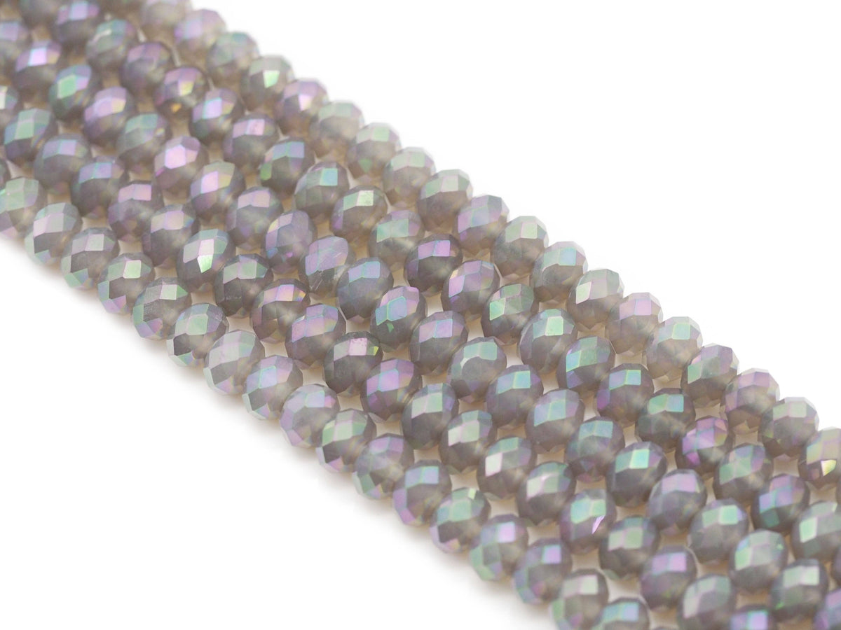 AB Mystic Gray Agate Faceted Rondelle Beads, 4 × 6mm & 5 × 8mm