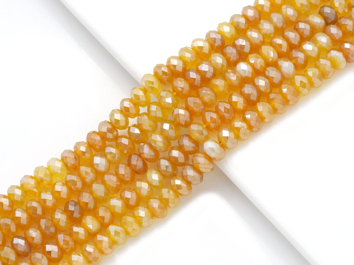 Mystic Yellow Banded Agate Faceted Rondelle Beads, 4 × 6mm & 5 × 8mm
