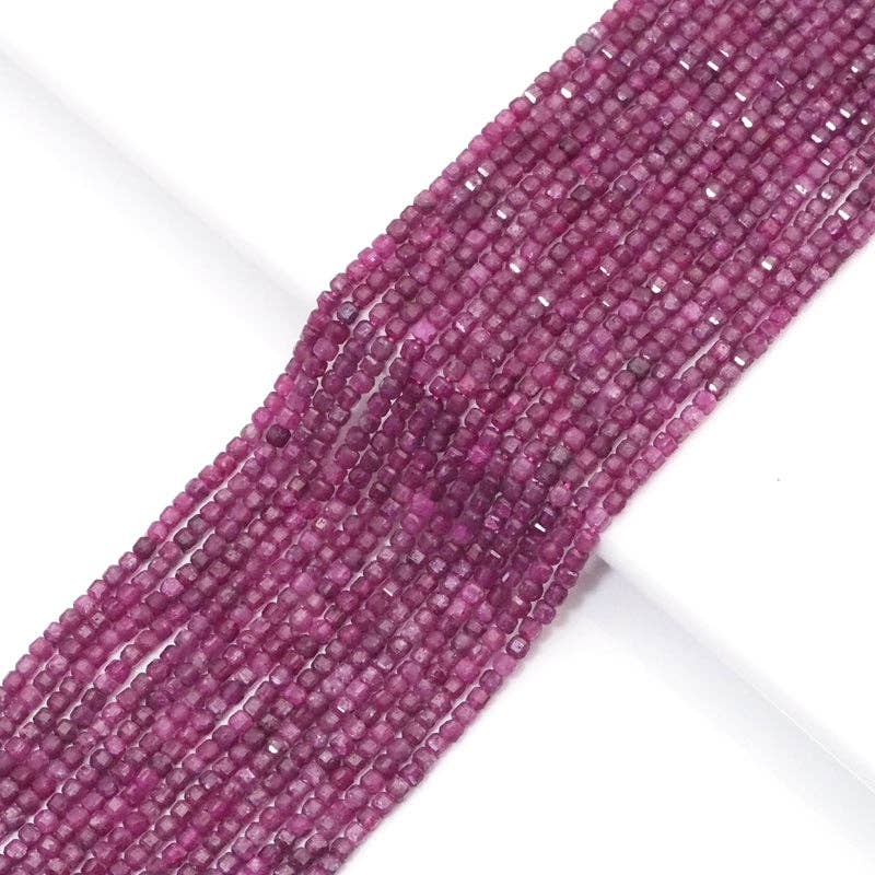 Ruby Faceted Cube Bead Strand – 2.5mm, 15–16 Inches