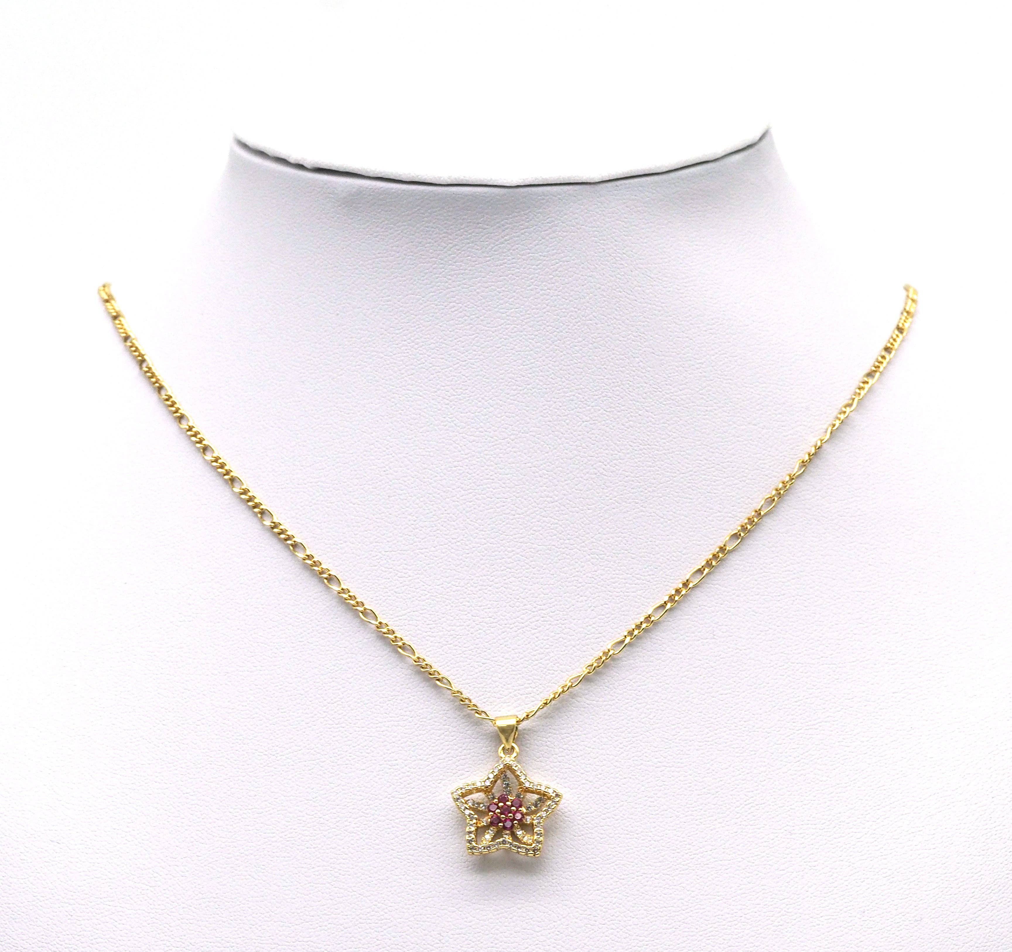 Gold Colorful CZ Flower On Five Point Star Charm, Sku#LD314