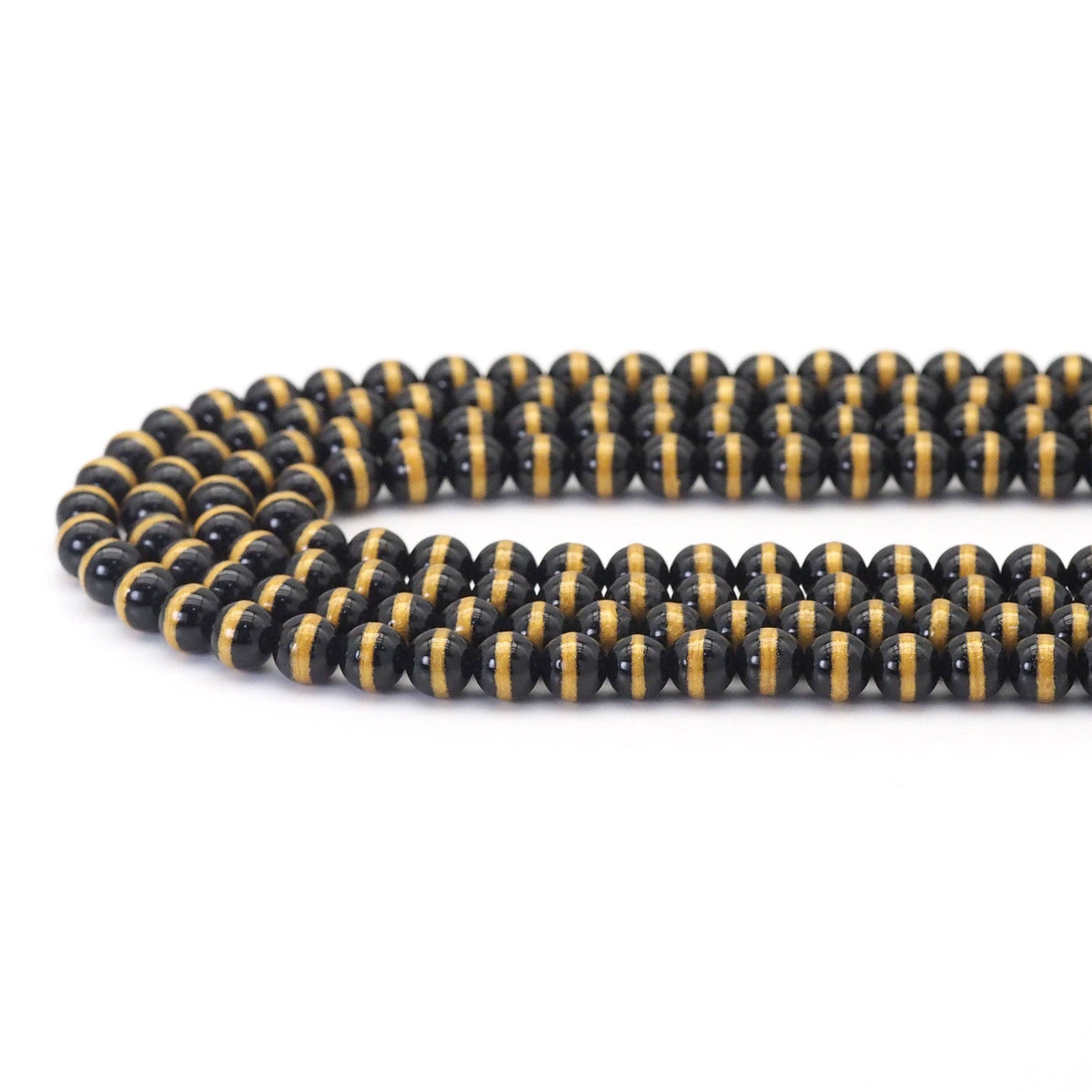 Black Onyx Smooth Round Beads with Golden Line, 8–12mm, 15–16-Inch Strand