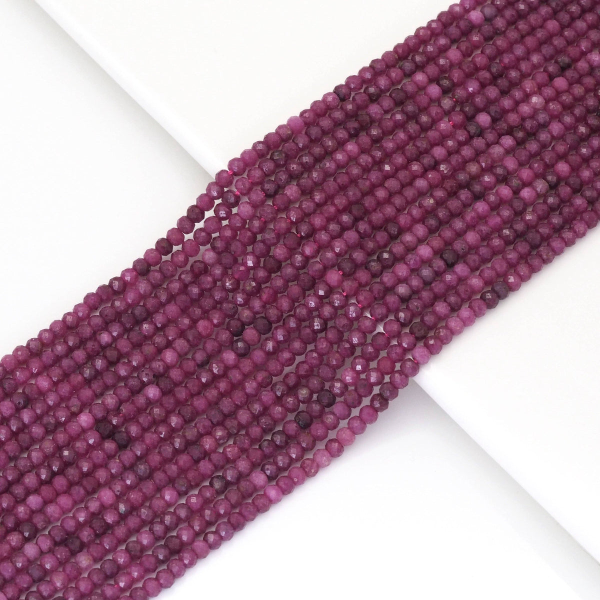Ruby Faceted Rondelle Bead Strand – 1×2mm, 2×3mm or 3×4mm