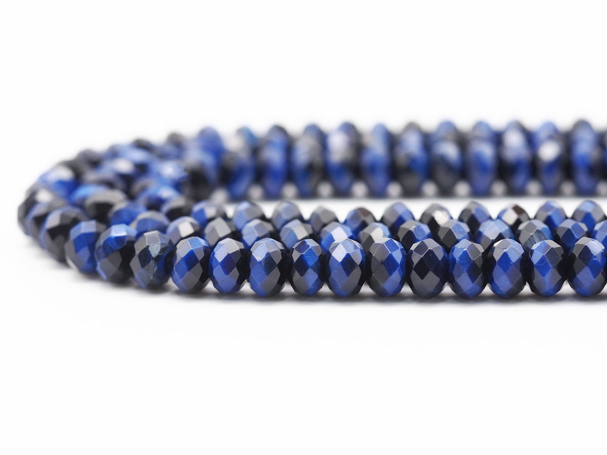 Royal Blue Tiger’s Eye Faceted Rondelle Beads, 15–16-Inch Strand