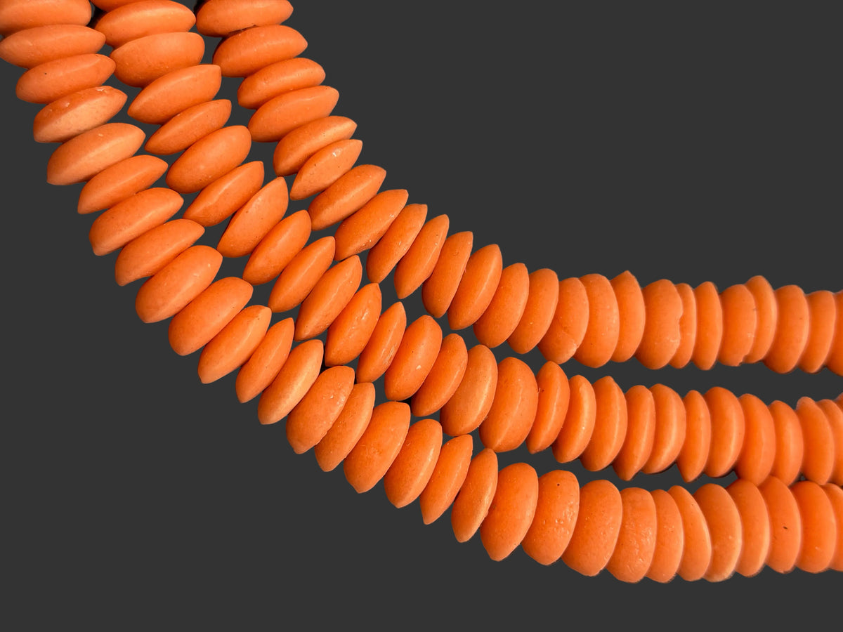 Ashanti Glass Rondelle Beads – Vibrant Orange Recycled Glass Strand
