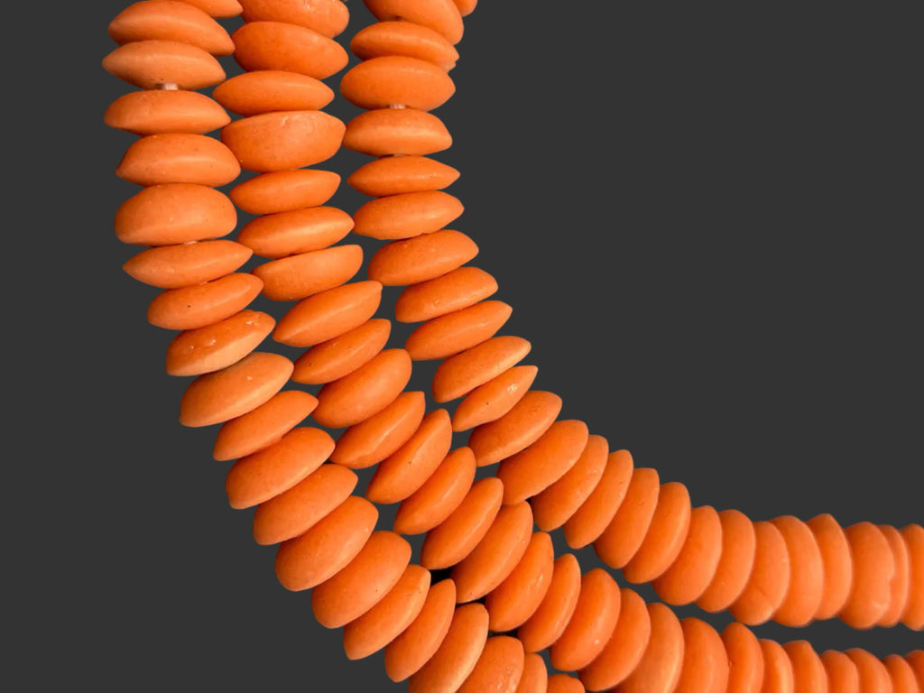 Ashanti Glass Rondelle Beads – Vibrant Orange Recycled Glass Strand
