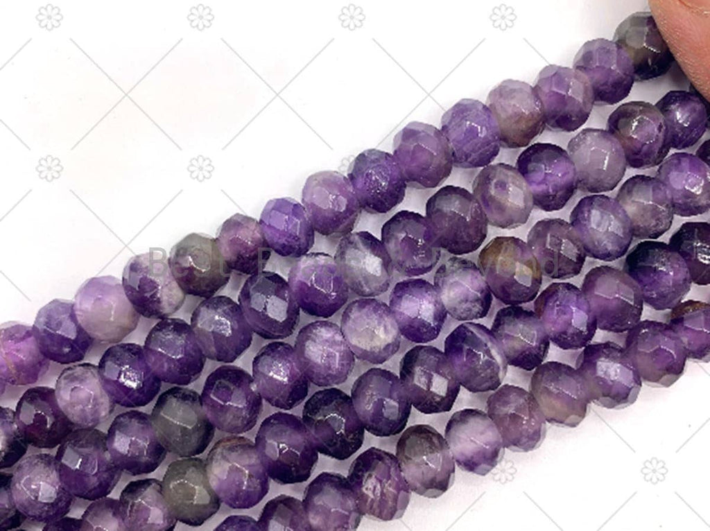 6x10mm Amethyst Large-Hole Faceted Rondelle Beads, 7.5–8-Inch Strand
