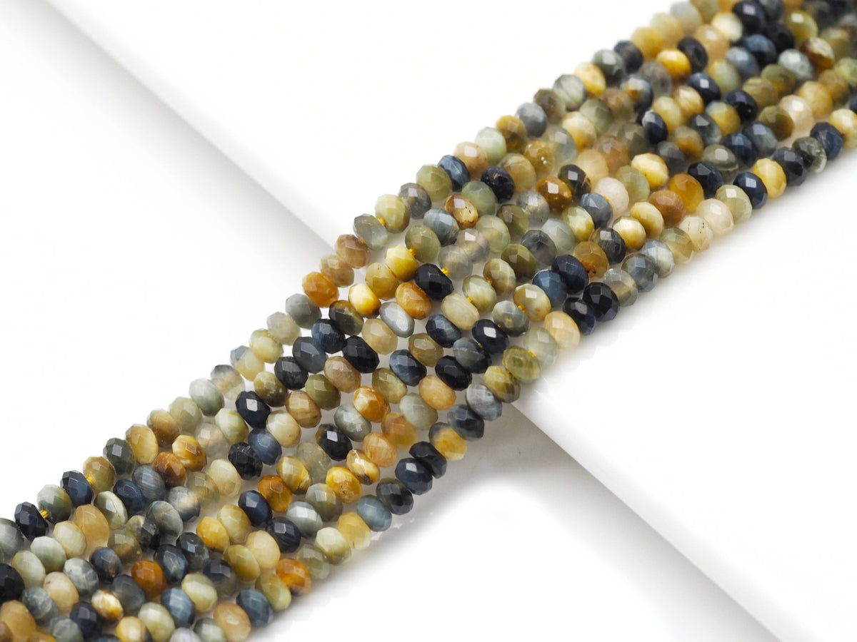 Golden-Blue Tiger’s Eye Faceted Rondelle Beads, 15–16-Inch Strand