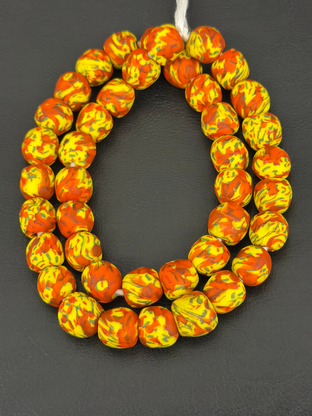 Authentic Fused Krobo Recycled Glass Beads 12–14mm | Yellow Orange African Beads | Handmade in Ghana