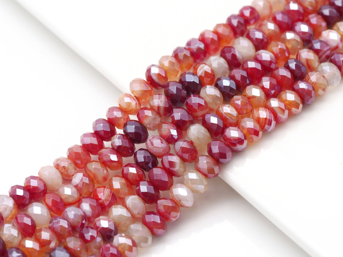 Mystic Orange-Red Banded Agate Faceted Rondelle Beads, 4 × 6mm & 5 × 8mm