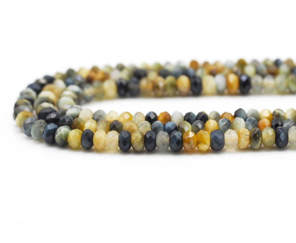Golden-Blue Tiger’s Eye Faceted Rondelle Beads, 15–16-Inch Strand