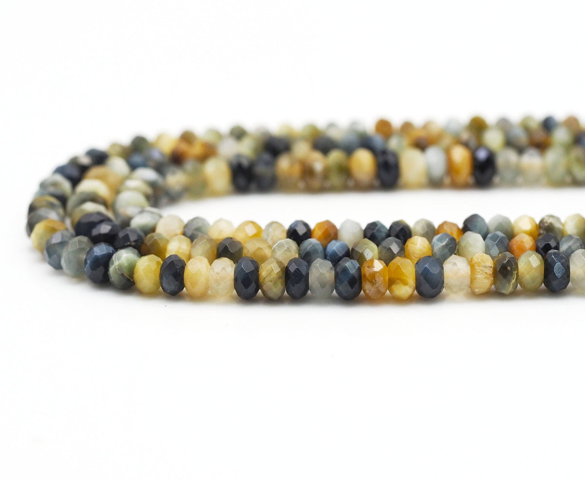 Golden-Blue Tiger’s Eye Faceted Rondelle Beads, 15–16-Inch Strand