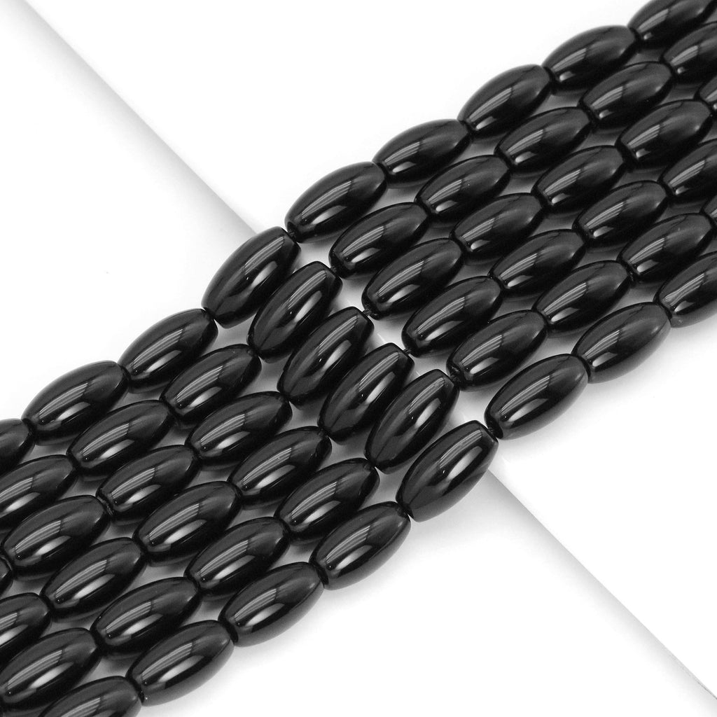 Black Onyx Smooth Rice Beads, 8x12–13x25mm Options, 15–16-Inch Strand