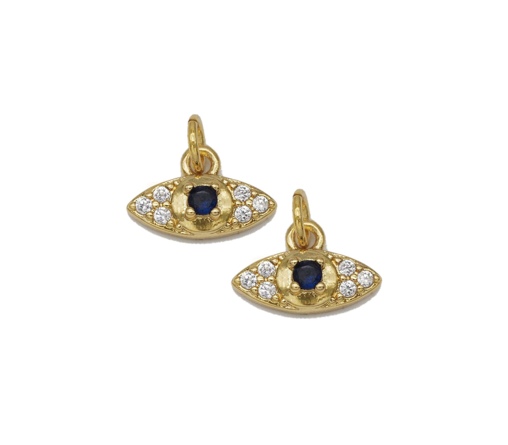 CZ Blue Evil Eye Charm - Gold Filled Pendant 12.5x8mm