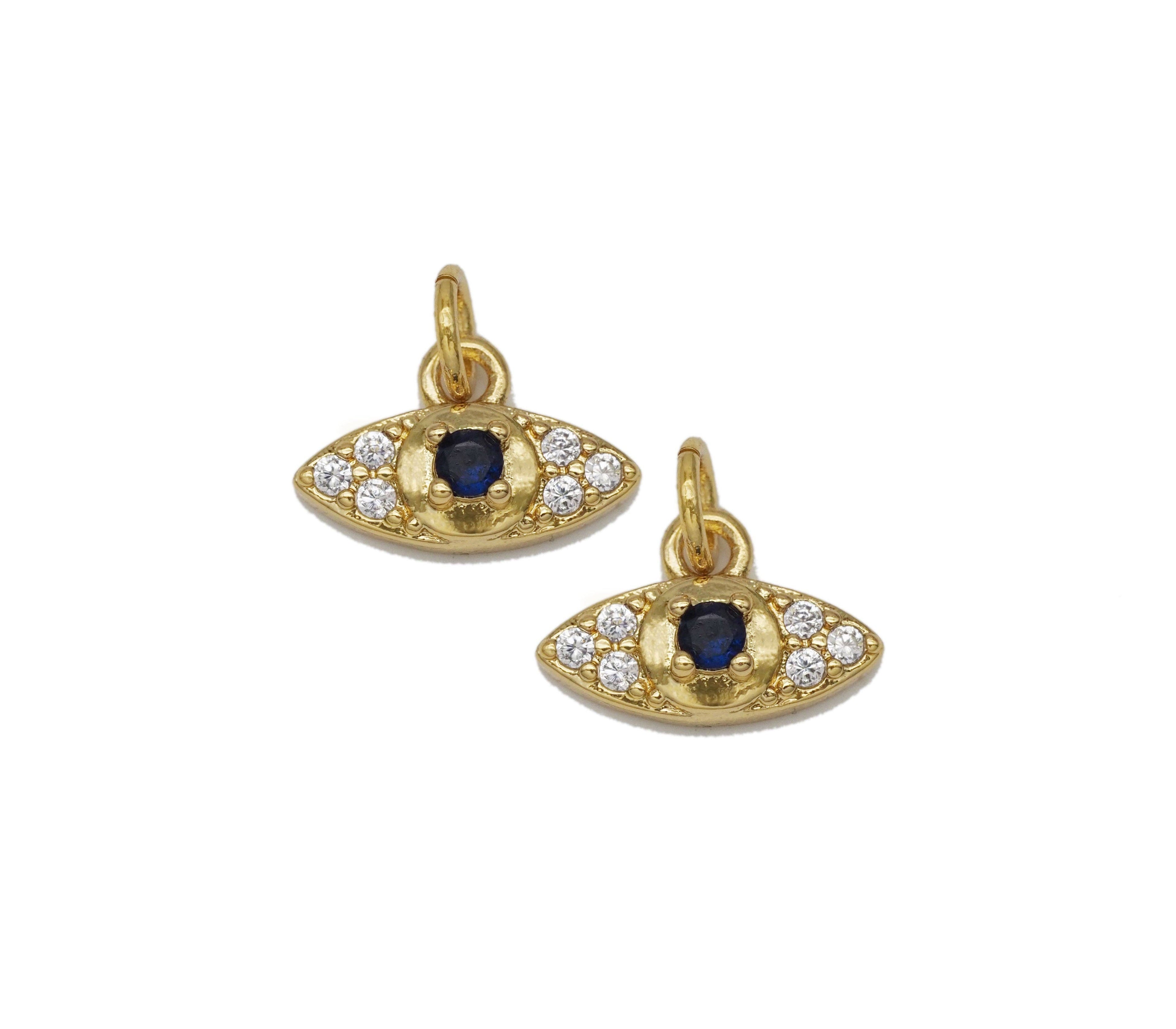 CZ Blue Evil Eye Charm - Gold Filled Pendant 12.5x8mm