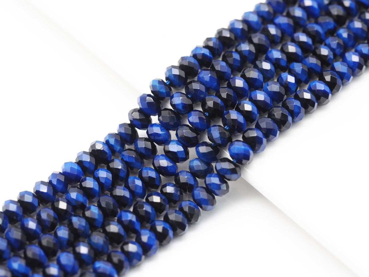 Royal Blue Tiger’s Eye Faceted Rondelle Beads, 15–16-Inch Strand