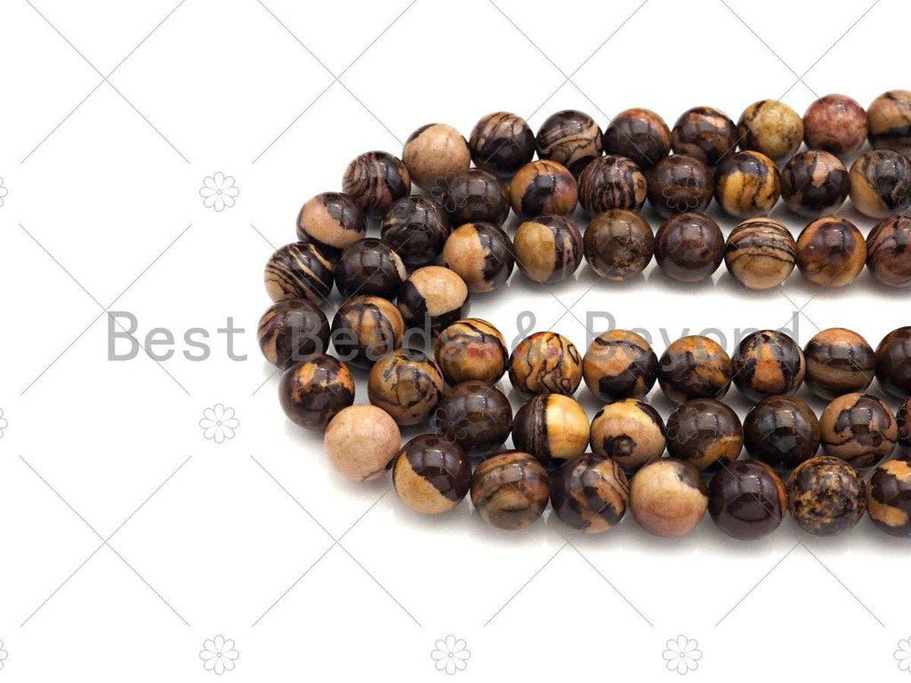 Brown Picture Jasper Smooth Round Beads, 15–16-Inch Strand