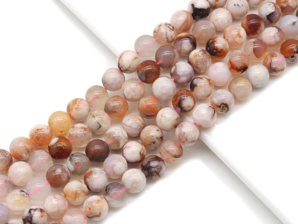Cherry Blossom Agate Smooth Round Beads, 6–10mm, 15–16-Inch Strand