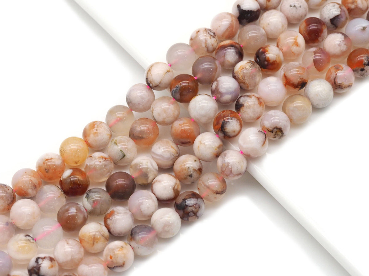 Cherry Blossom Agate Smooth Round Beads, 6–10mm, 15–16-Inch Strand