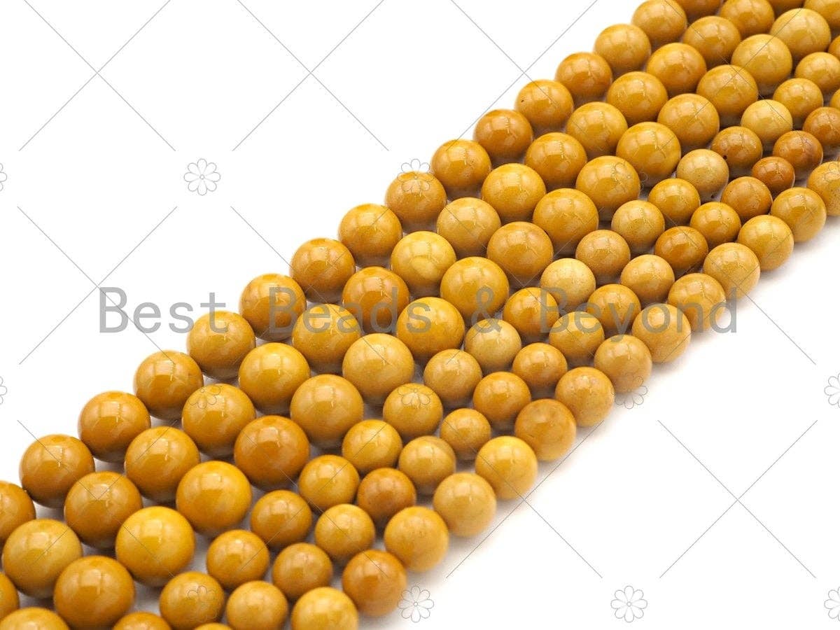 Natural Yellow Jasper Smooth Round Beads, 15–16-Inch Strand