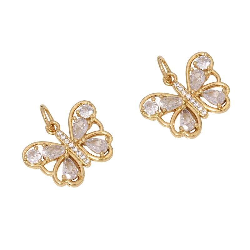 CZ Mother of Pearl Butterfly Charm - Gold/Silver/Rose Gold/Black Pendant