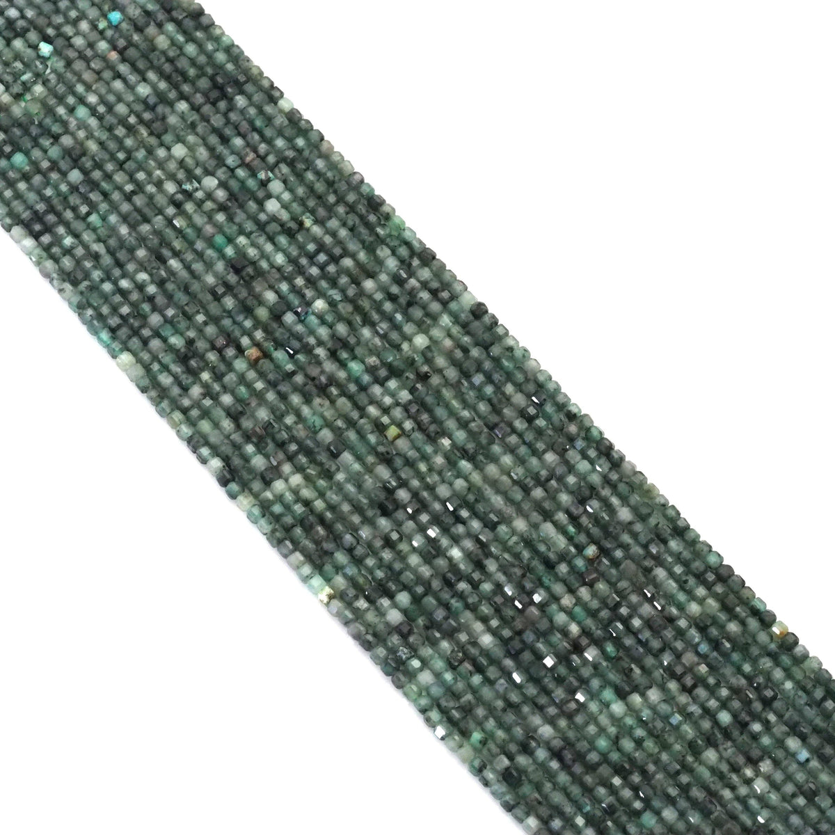 Emerald Faceted Cube Bead Strand – 2.5mm, Approx. 172 Beads