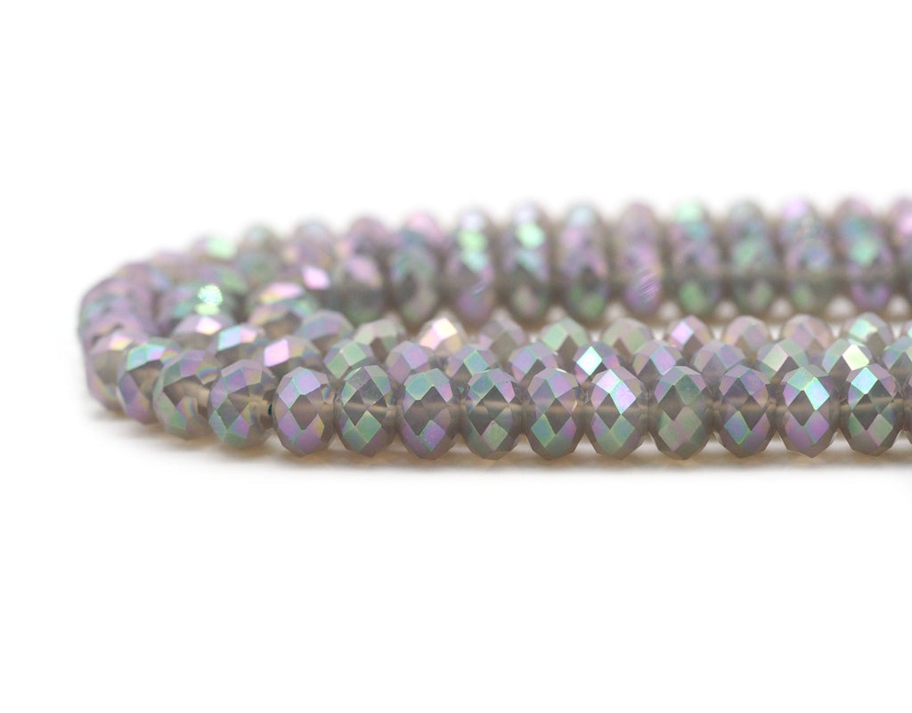 AB Mystic Gray Agate Faceted Rondelle Beads, 4 × 6mm & 5 × 8mm
