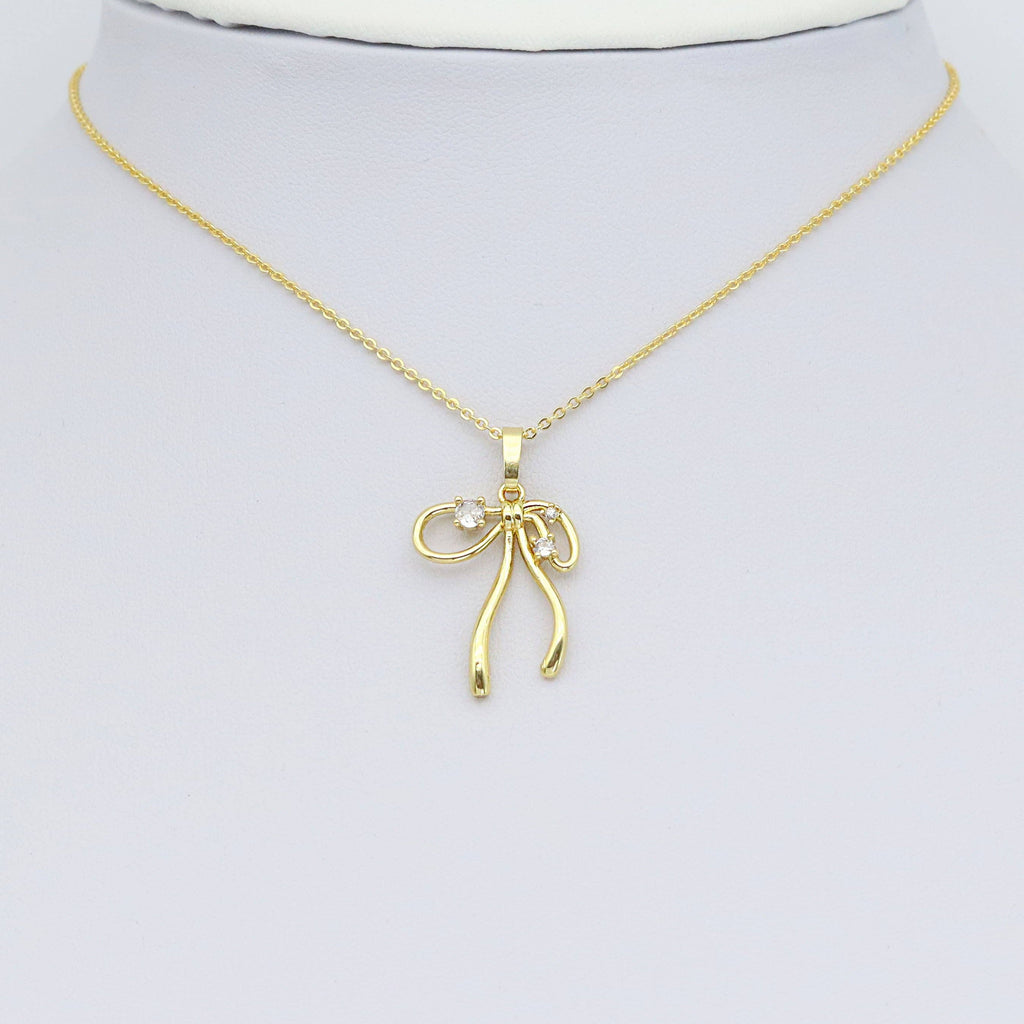 CZ Bow Charm - Gold Clear Crystal Bow Pendant for Jewelry Making