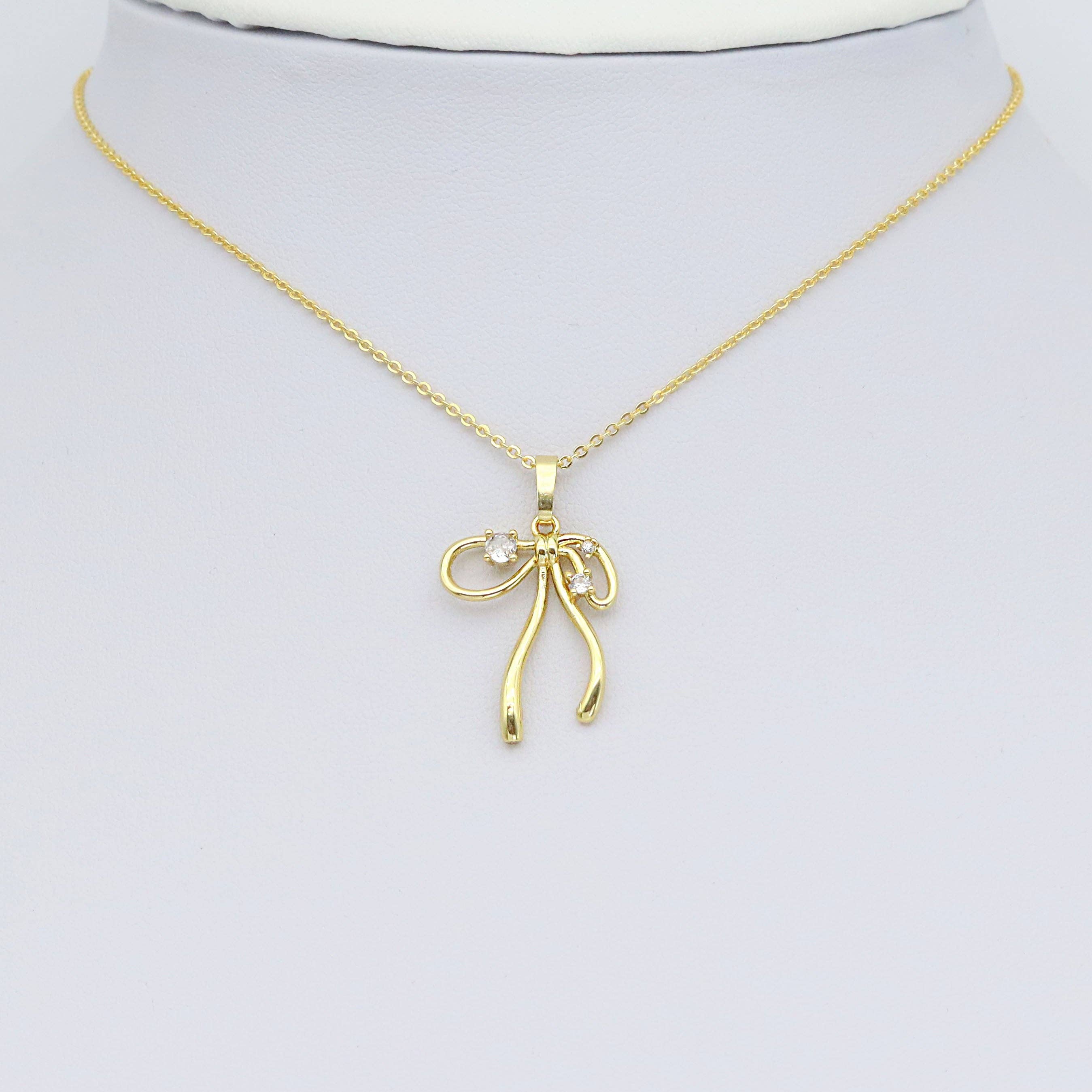 CZ Bow Charm - Gold Clear Crystal Bow Pendant for Jewelry Making