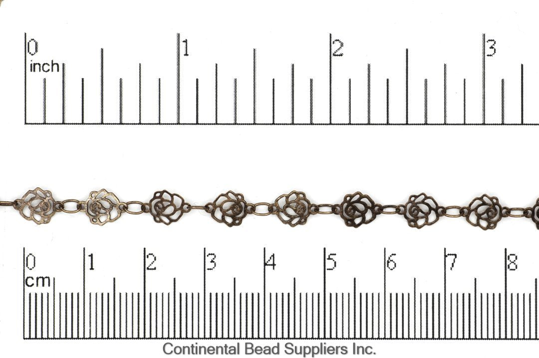 6.5mm Elegant Filigree Rose Chain - Made of Brass - Sold by the Foot - Ch-921