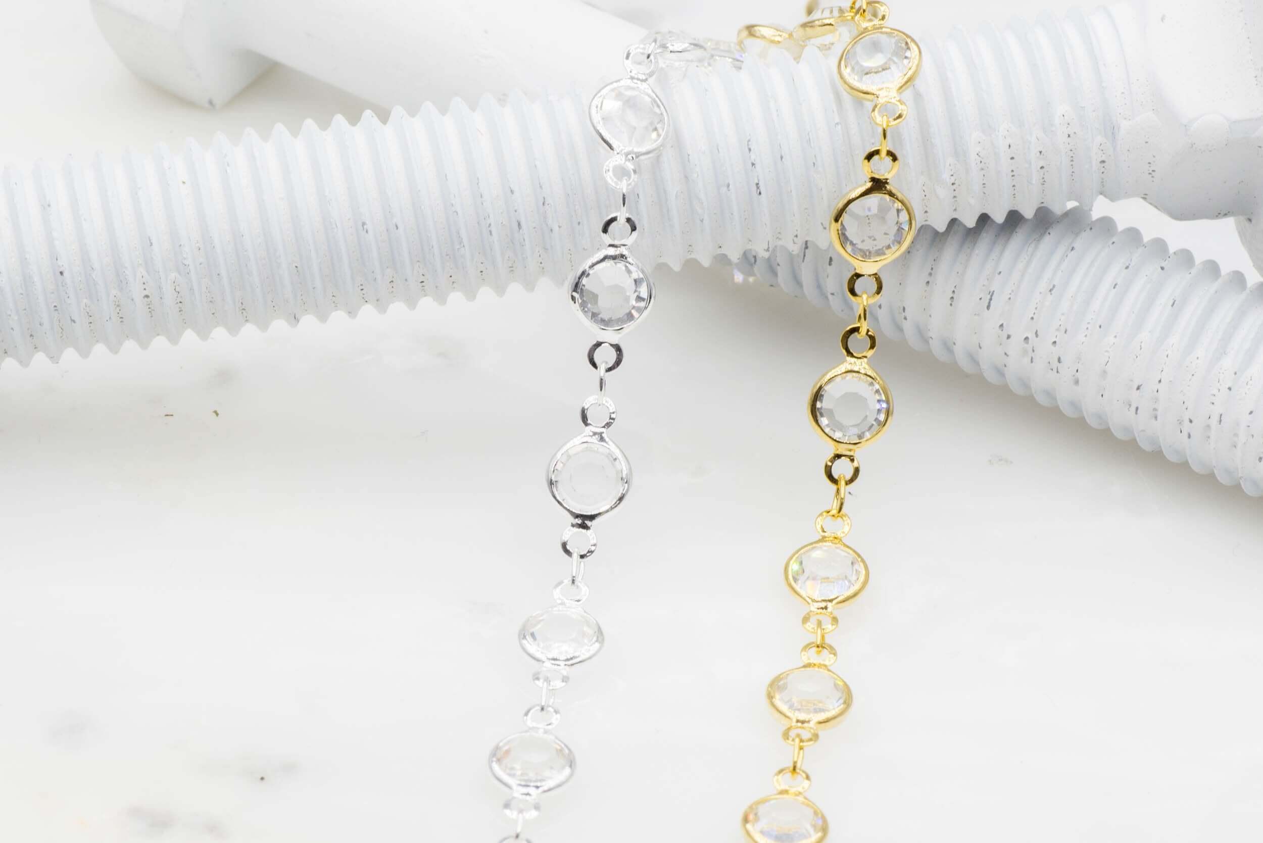 6.7mm Round Crystal Specialty Chain w/ Electro Plated Bezel sold by the Foot available in Multiple Colors - CH 154