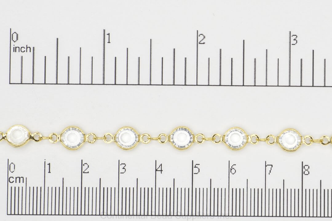 6.7mm Round Crystal Specialty Chain w/ Electro Plated Bezel sold by the Foot available in Multiple Colors - CH 154