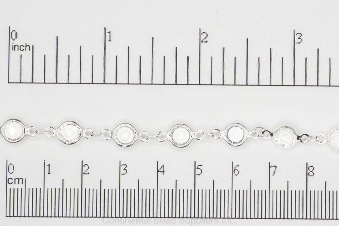 6.7mm Round Crystal Specialty Chain w/ Electro Plated Bezel sold by the Foot available in Multiple Colors - CH 154