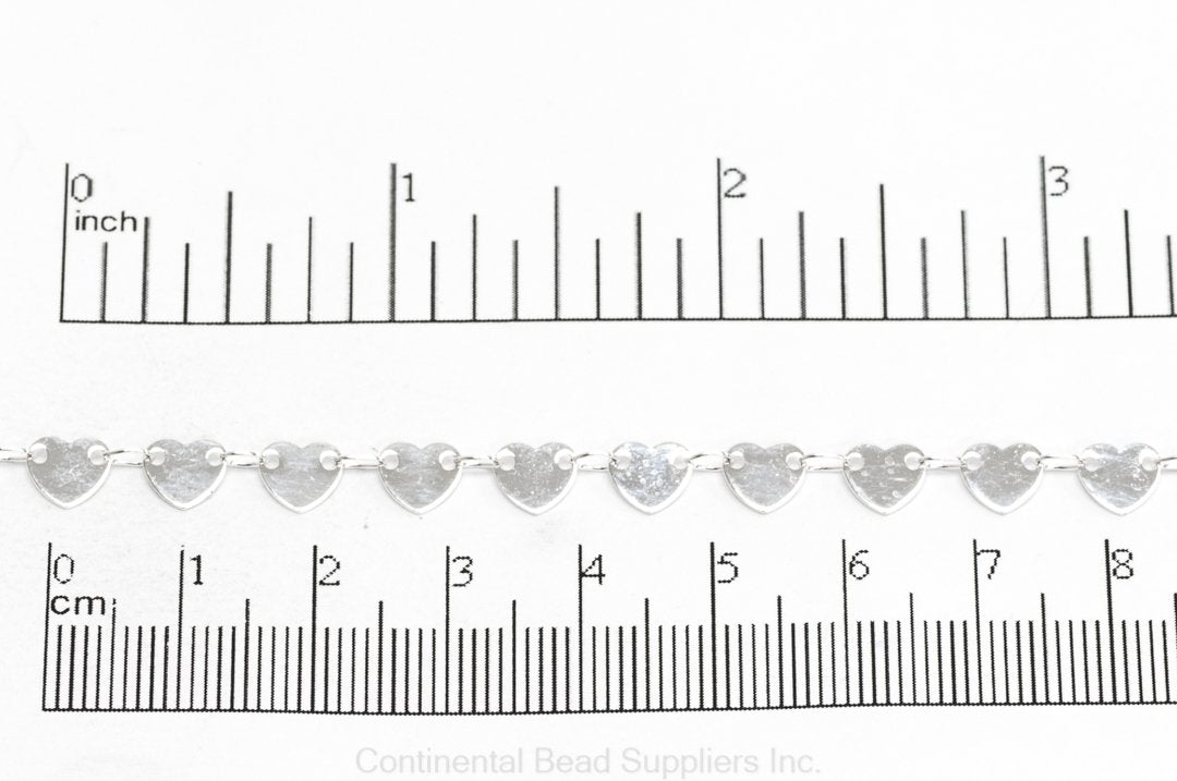 6mm x 5.5mm Flat Heart Chain - Made of Brass - Sold by the Foot