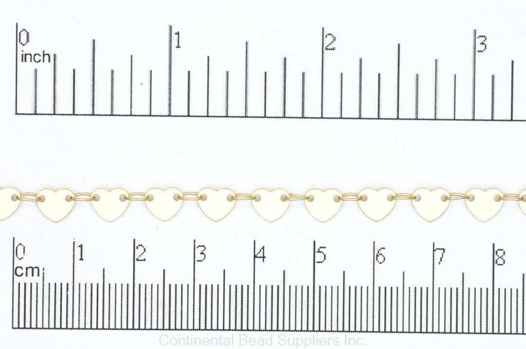 6mm x 5.5mm Flat Heart Chain - Made of Brass - Sold by the Foot